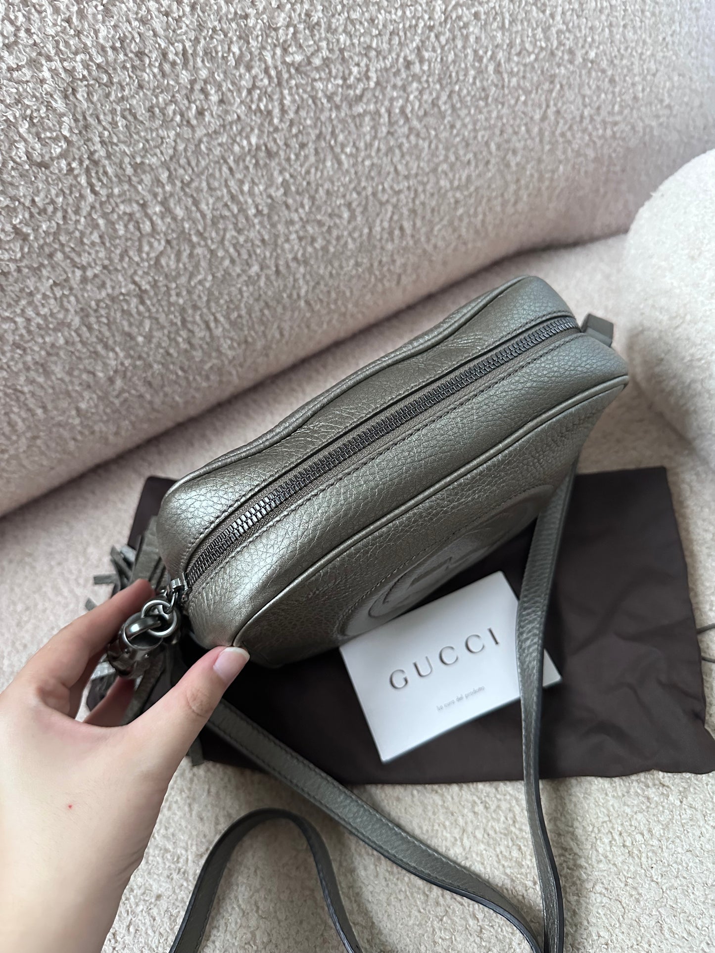 Gucci Soho Disco Crossbody Bag Metallic Silver