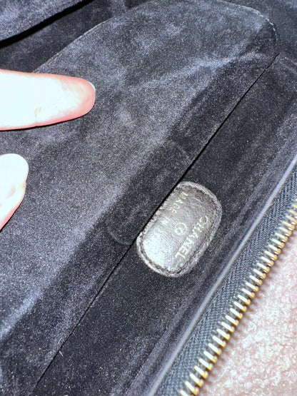 RARE Chanel Vintage Vanity Makeup Zip Case Clutch - 24K Gold Plated Hardware / Black Patent