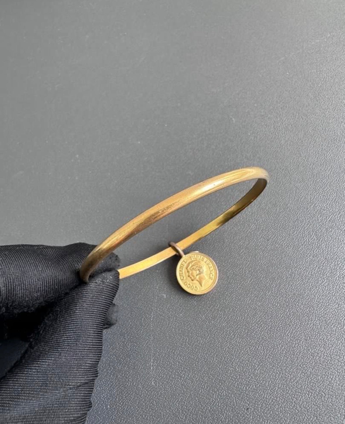 Chanel 1885 Vintage 24K Gold Paris Coin Medallion Charm Bangle Bracelet