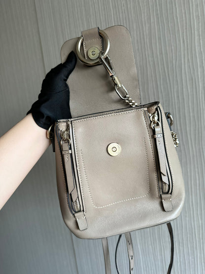 Chloe Faye Mini Backpack Bag Beige Grey Leather