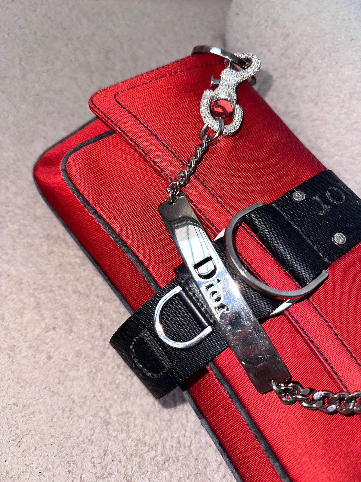 Dior John Galliano Hardcore Medium Hobo Shoulder Bag Crystal Logo