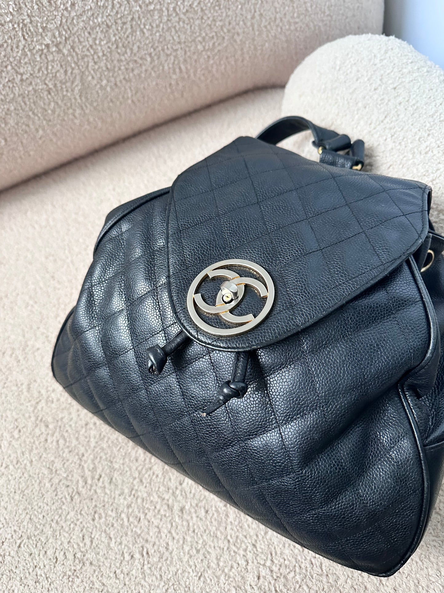 Chanel Caviar Large Vintage Quilted CC Backpack - Black / 24k Gold Plated Hardware