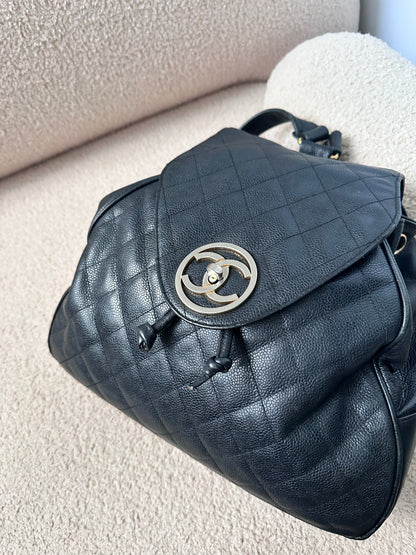 Chanel Caviar Large Vintage Quilted CC Backpack - Black / 24k Gold Plated Hardware