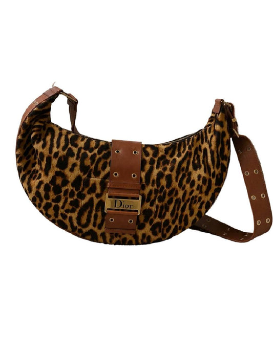 Dior John Galliano Street Chic Leopard Print Hobo Shoulder Bag
