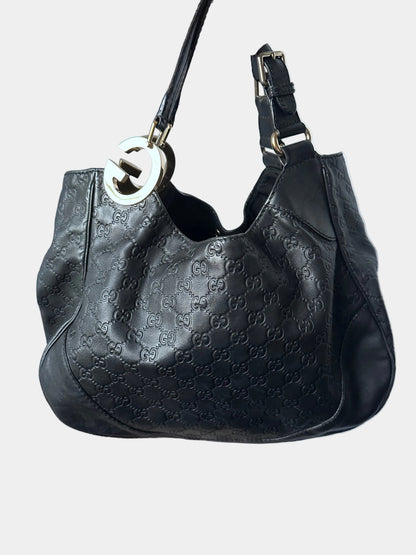 Gucci Guccissima Charlotte Large Hobo Bag with Black / Gold Tone GG Logo