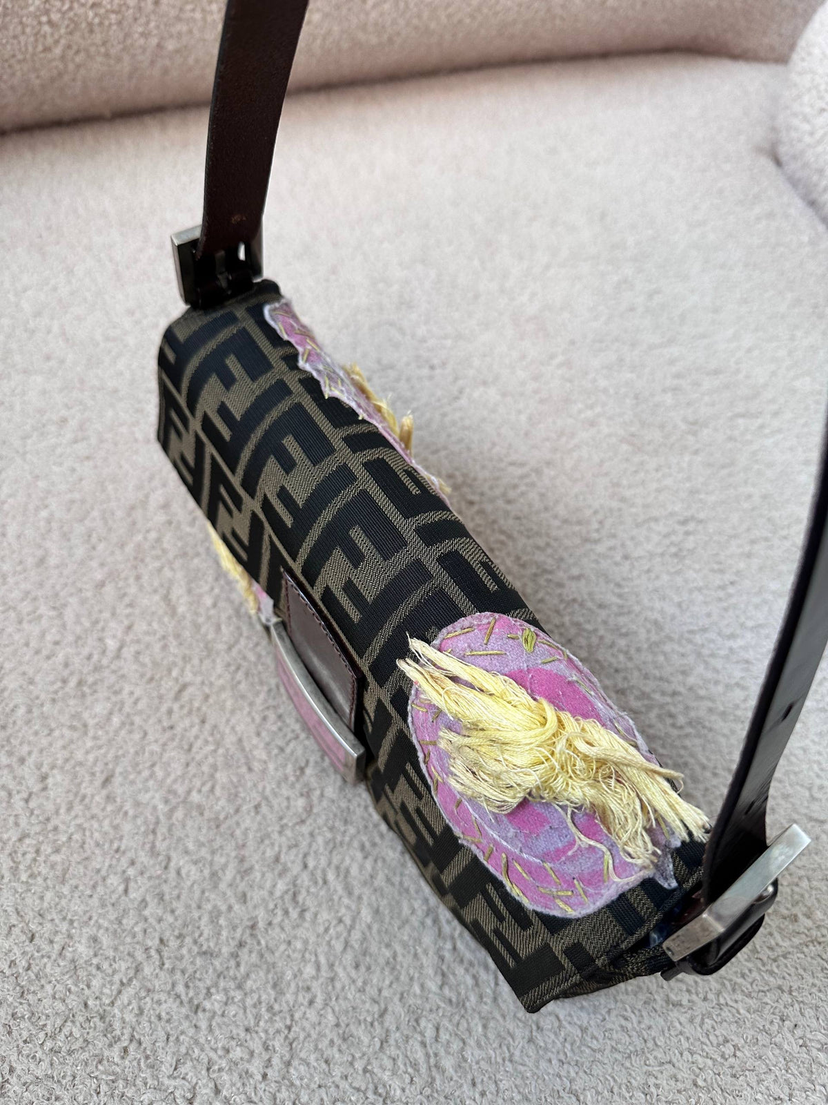 Fendi Embroidered Flower Baguette Pink FF Buckle