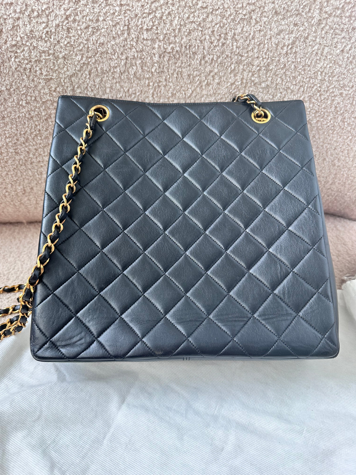 Chanel Vintage Timeless Classic Vertical Quilted Shopping Tote Bag