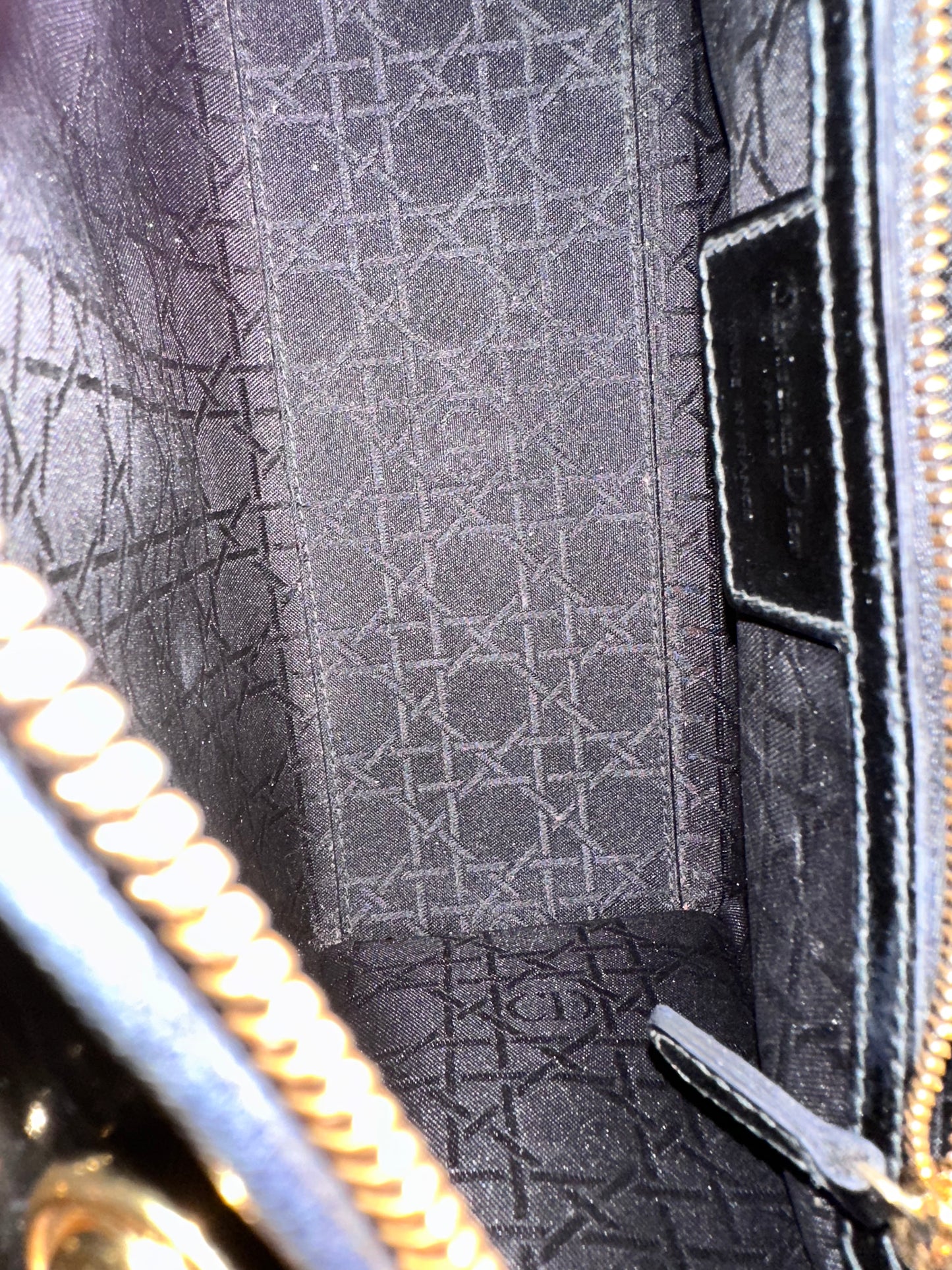 Christian Dior Lady Dior Medium Black Patent Gold Hardware