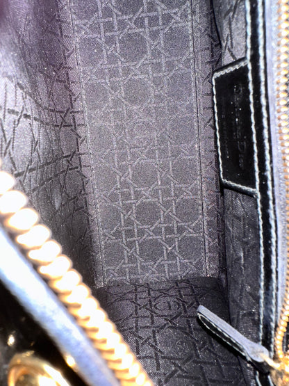 Christian Dior Lady Dior Medium Black Patent Gold Hardware