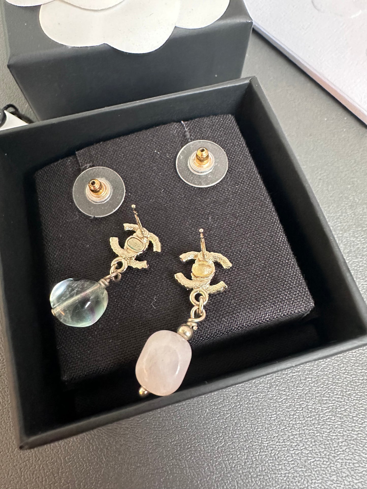 Rare Chanel Rainbow Crystal CC Drop Dangling Earrings