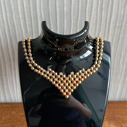 Dior Vintage Gold Tone Waterfall Statement Necklace Crystals