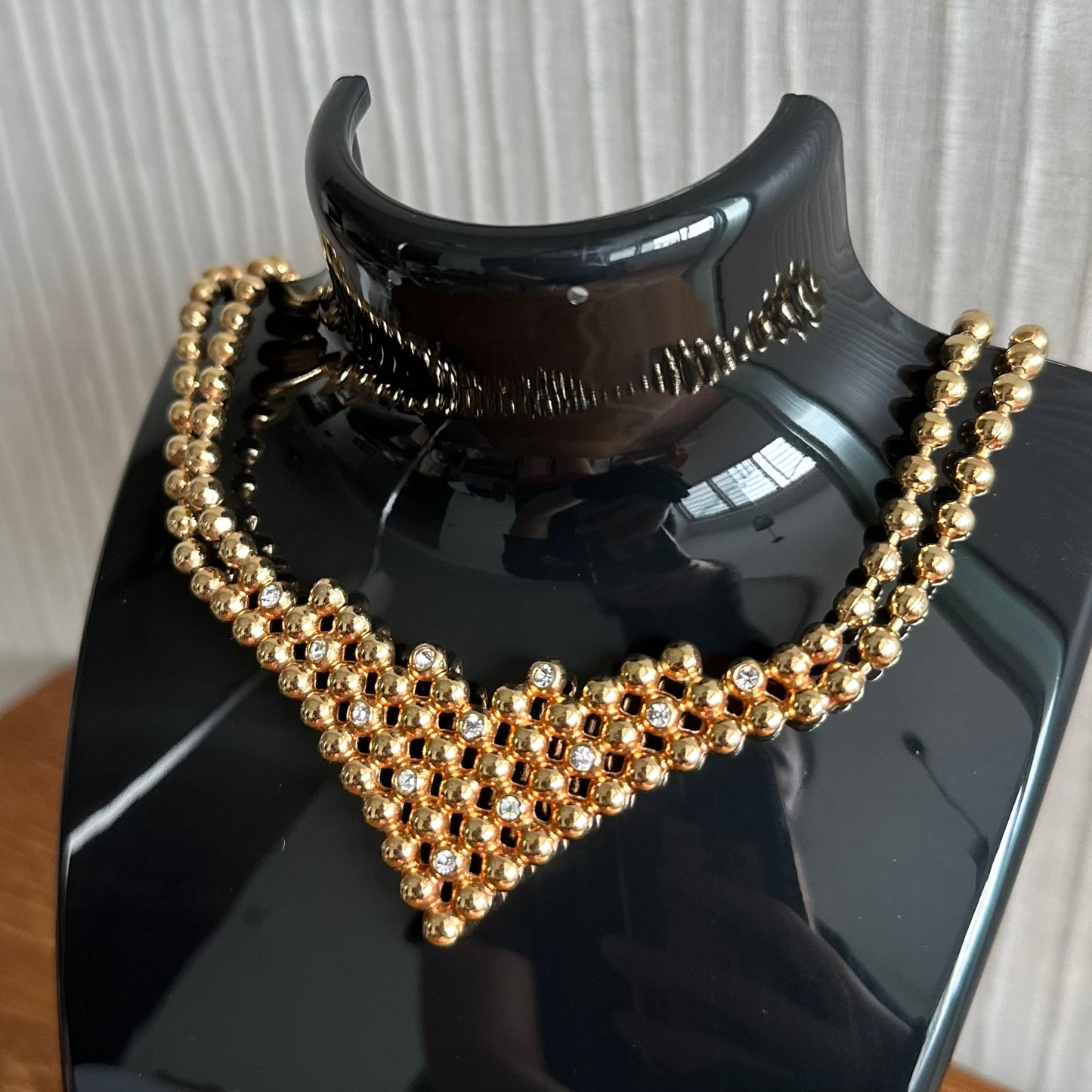 Dior Vintage Gold Tone Waterfall Statement Necklace Crystals
