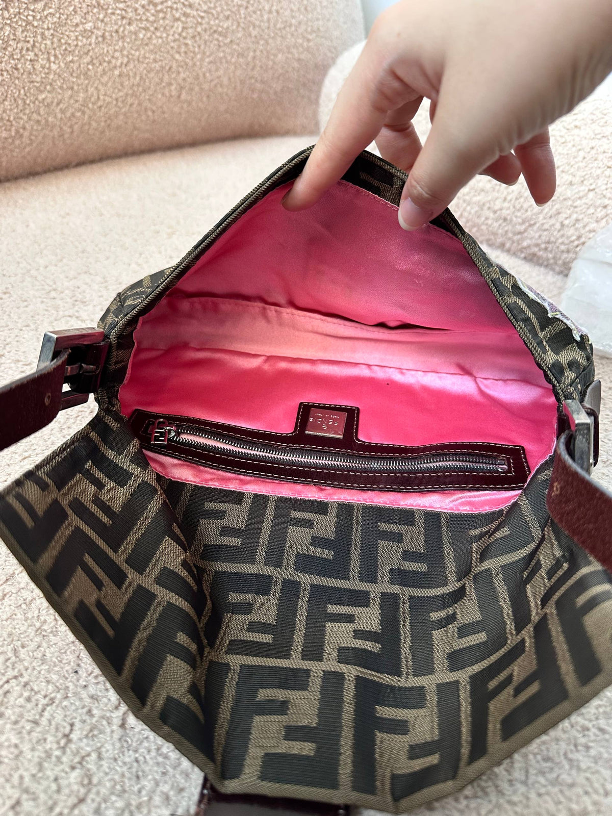 Fendi Embroidered Flower Baguette Pink FF Buckle