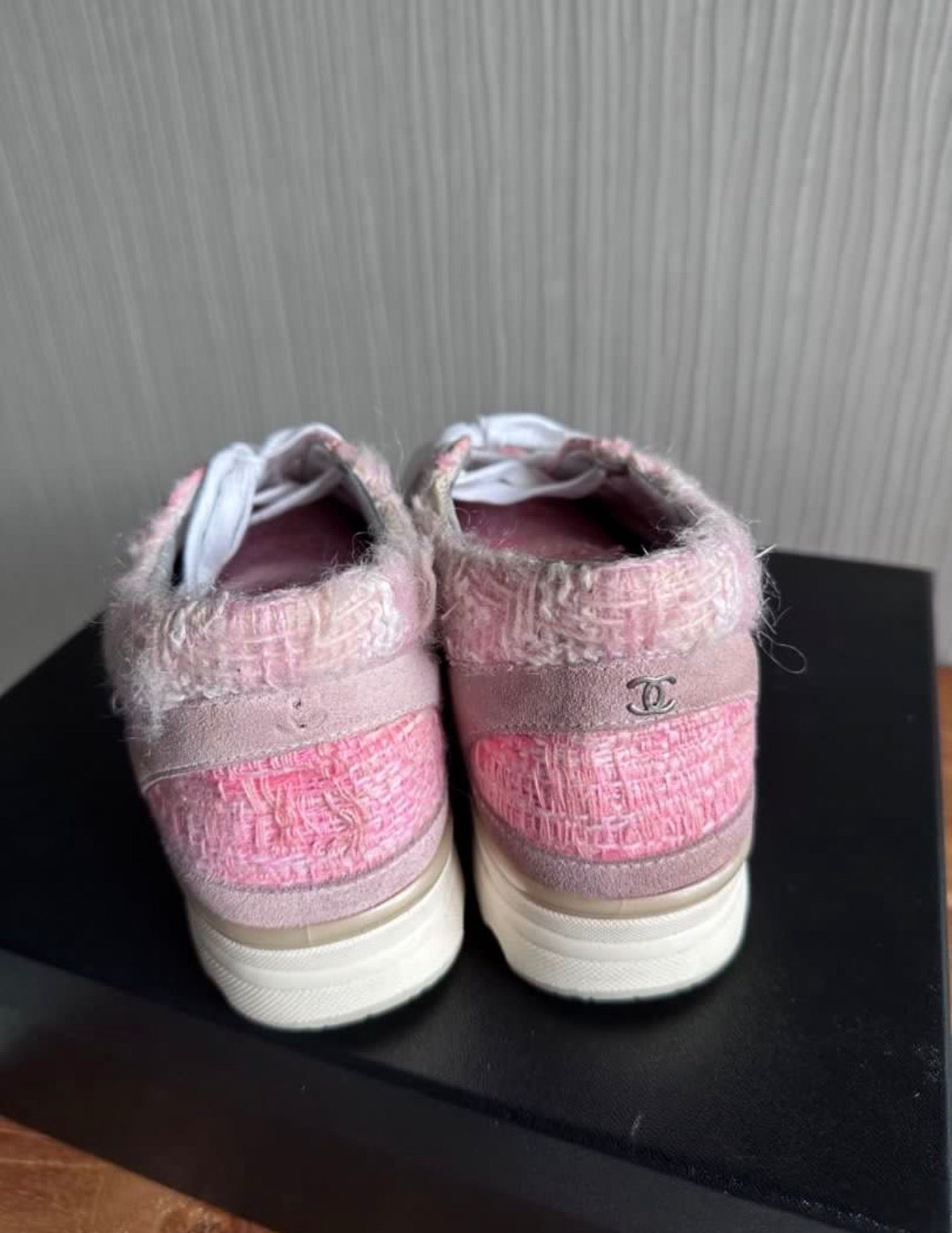 Chanel Pink Tweed Trainers Sneakers Shoes - Size 36.5