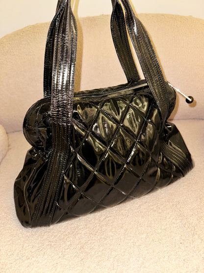 Chanel Large Ligne Bowling Shoulder Tote - Black Patent