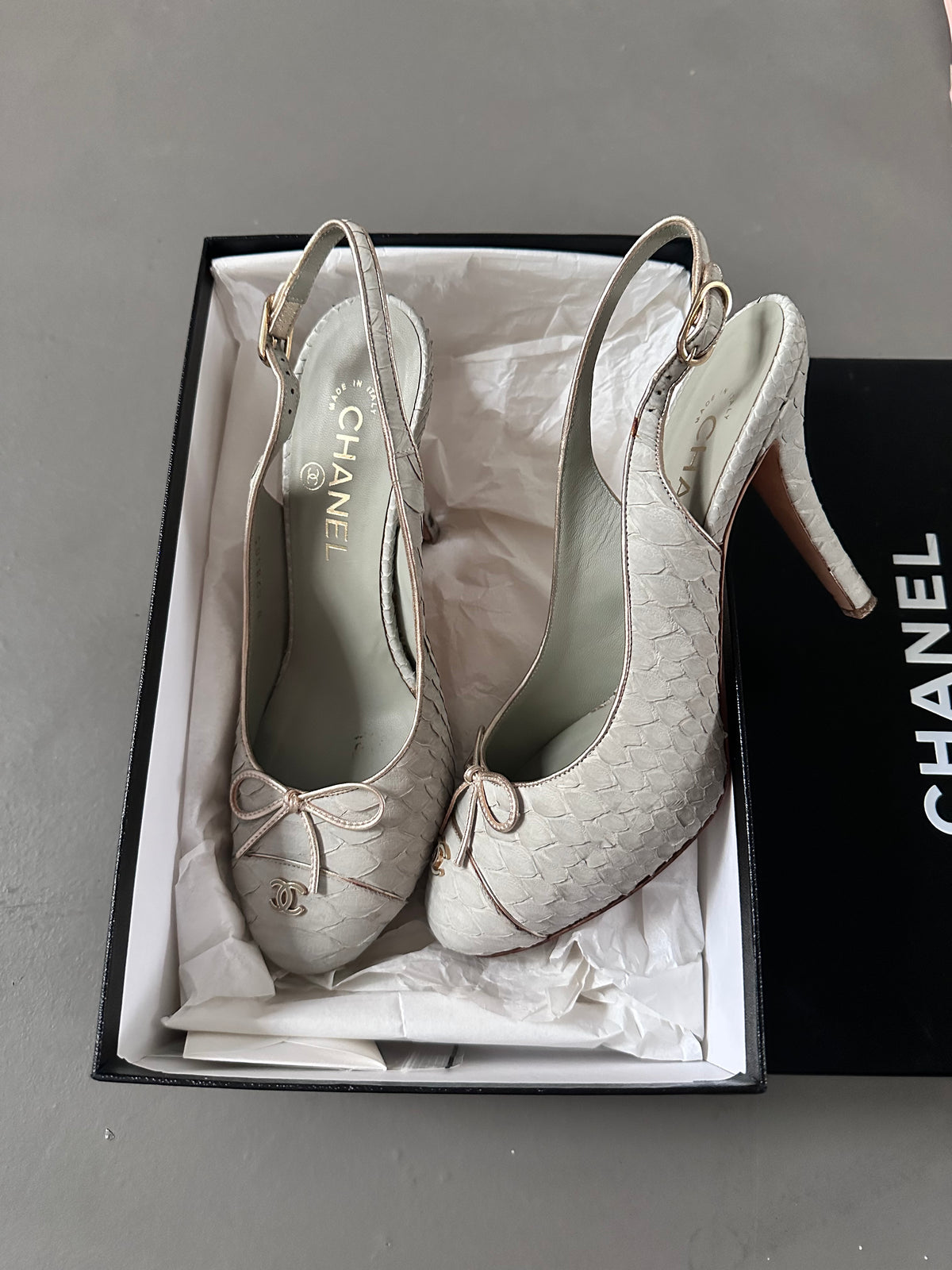Chanel Python Leather Slingback Pumps Heels