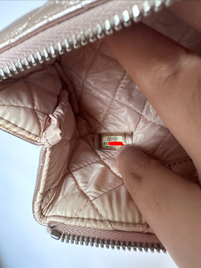 Chanel Quilted O Case Metallic Pink Rose Gold Zip Pouch