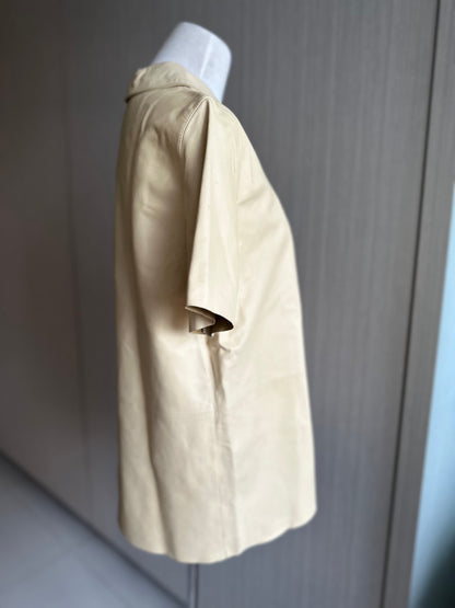 Prada 100% Leather Short Sleeve Collar Shirt Top
