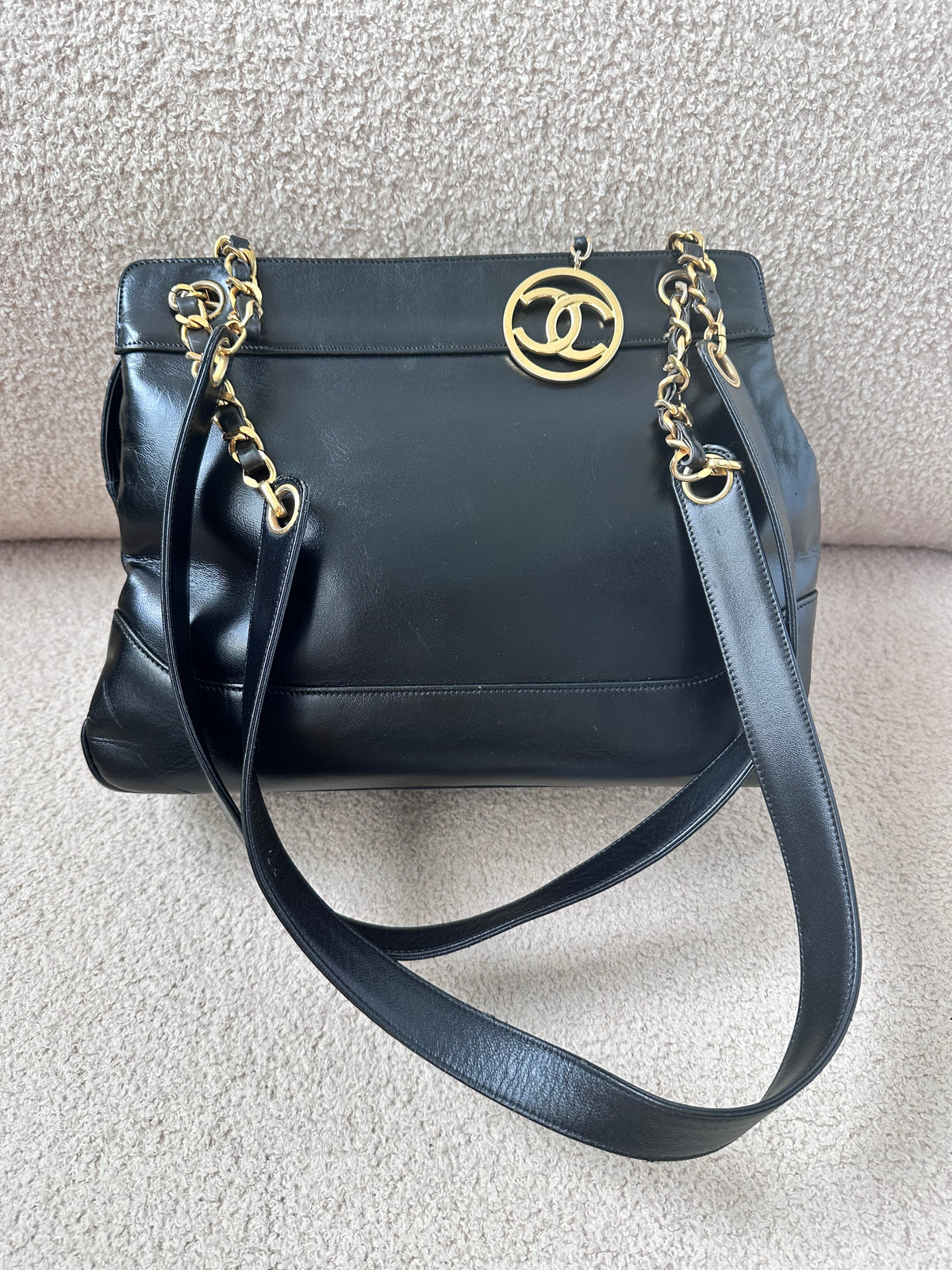 Chanel Vintage CC Logo Shoppers Tote Bag