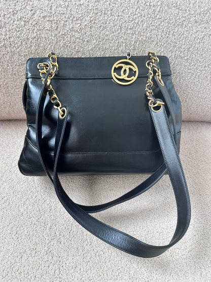 Chanel Vintage CC Logo Shoppers Tote Bag