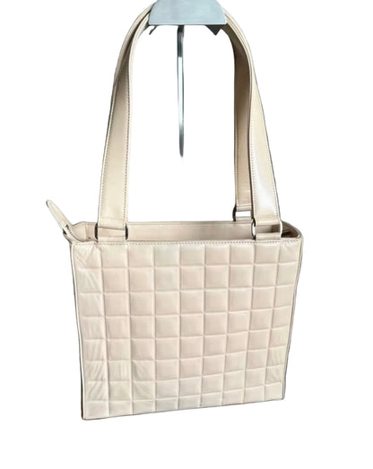 Chanel Vintage Beige Chocolate Bar Shoulder Tote Bag