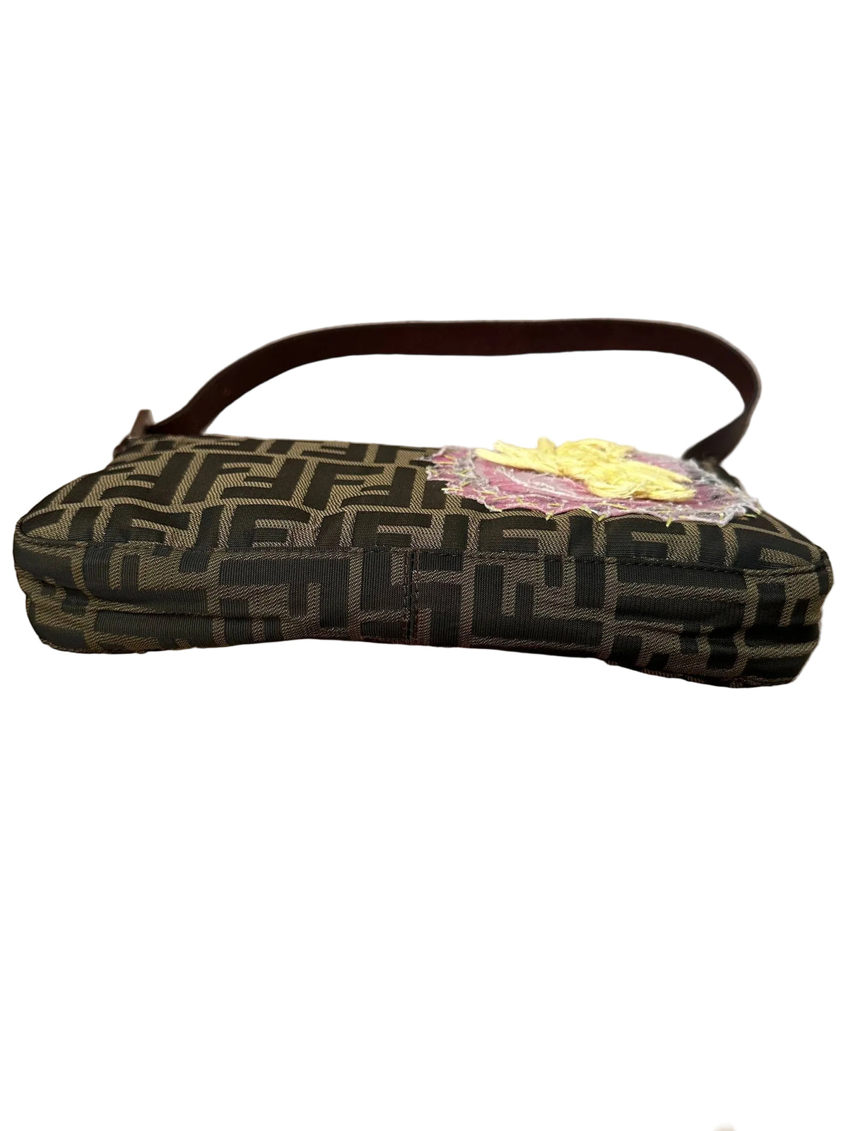 Fendi Embroidered Flower Baguette Pink FF Buckle