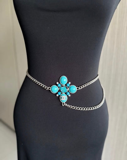 Rare Chanel Gripoix Turquoise Cross Chain Belt / Necklace