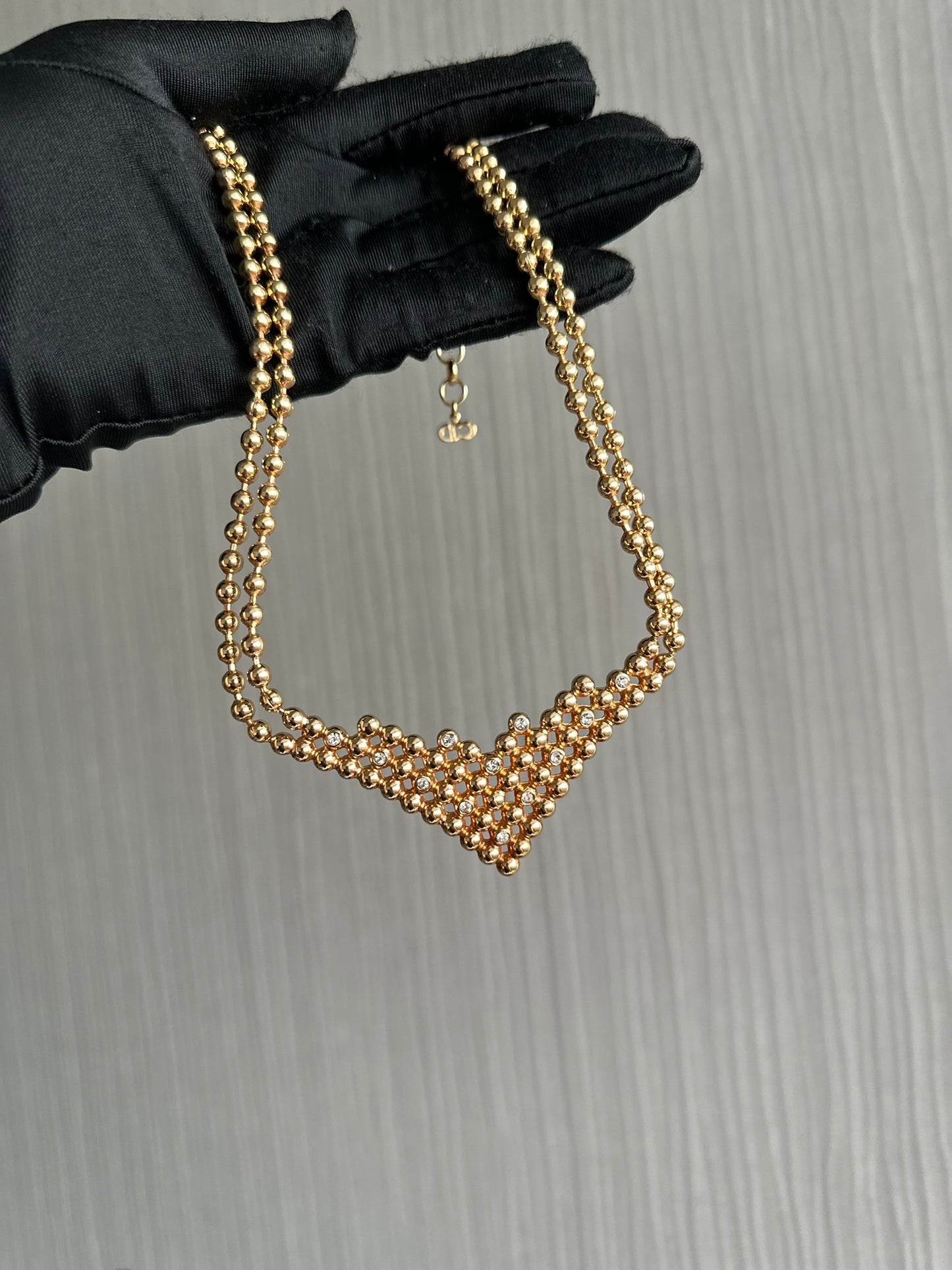 Dior Vintage Gold Tone Waterfall Statement Necklace Crystals