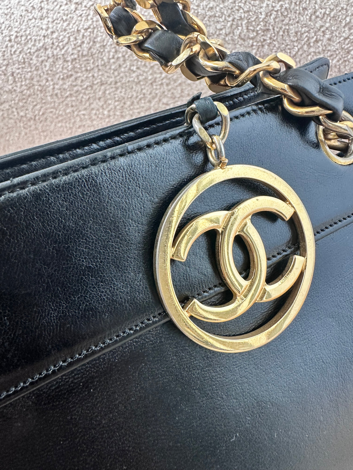 Chanel Vintage CC Logo Shoppers Tote Bag