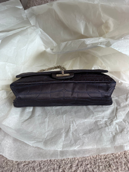 RARE Chanel Croc-Embossed Medium Double Flap 2.55 Reissue - Navy Satin, Fabric