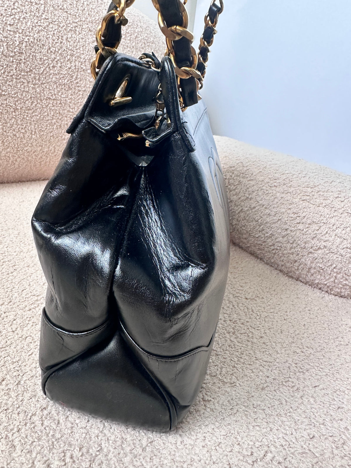 Chanel Vintage CC Logo Shoppers Tote Bag