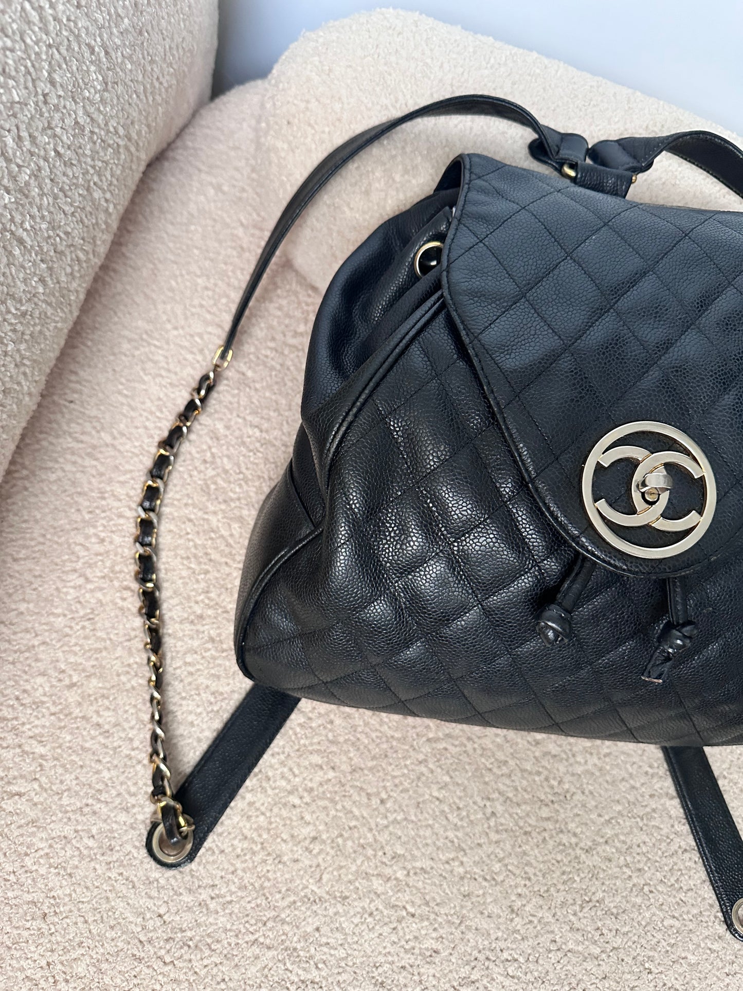 Chanel Caviar Large Vintage Quilted CC Backpack - Black / 24k Gold Plated Hardware