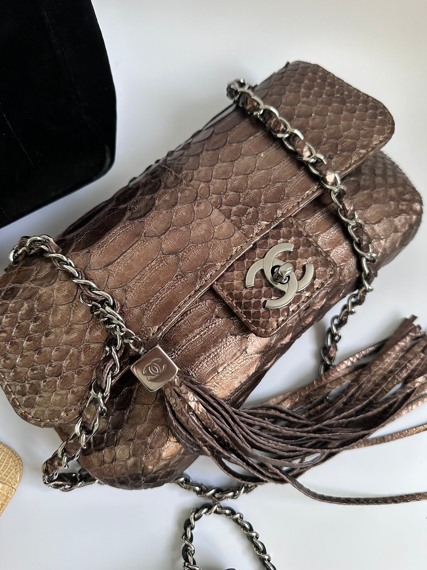 Vintage Chanel East West Python Flap Bag