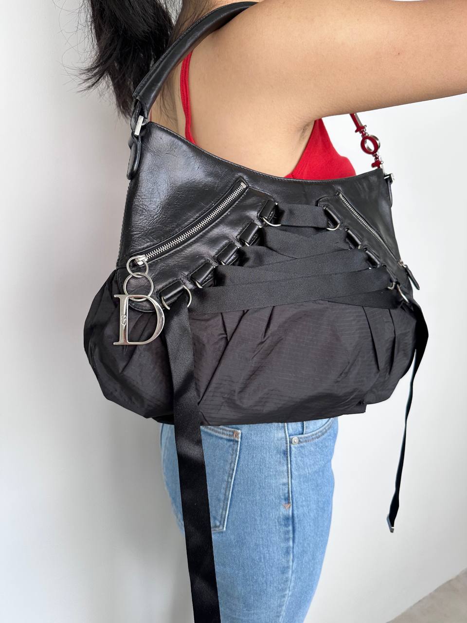 Dior Ballerina Black Corset Lace Medium Shoulder Bag