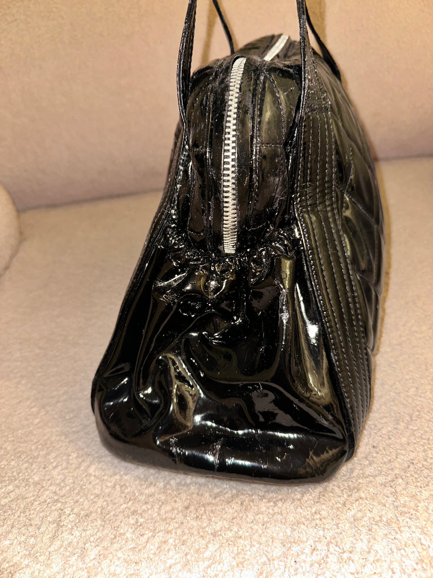 Chanel Large Ligne Bowling Shoulder Tote - Black Patent