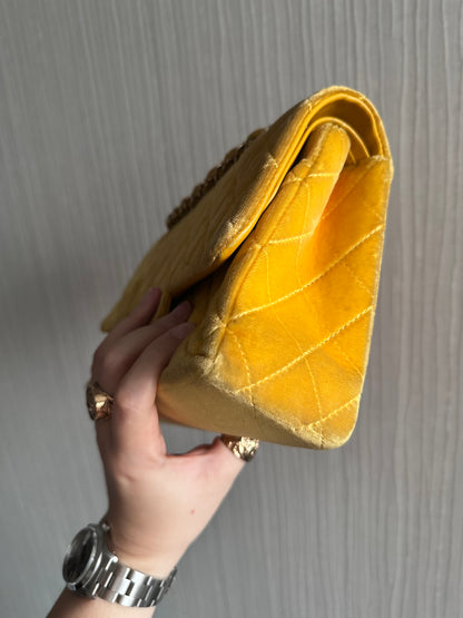 Chanel Medium Classic Flap Yellow Velvet Leather