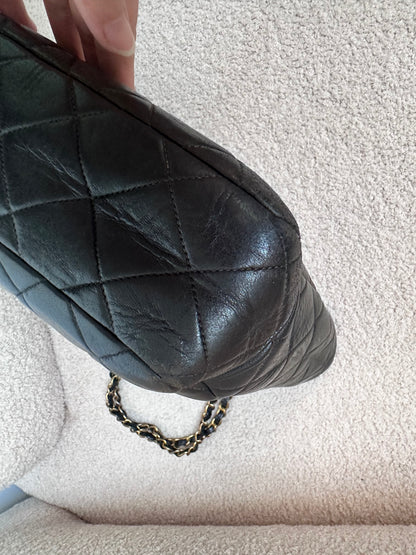 Chanel Black Vintage Quilted Chain Tote Bag 24K Gold Hardware