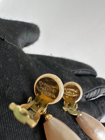 RARE Chanel 1994 Vintage Pearl Dangling Earrings 24K Gold Plated