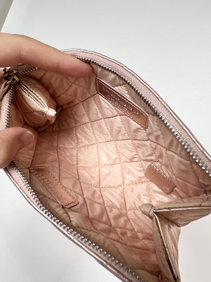 Chanel Quilted O Case Metallic Pink Rose Gold Zip Pouch
