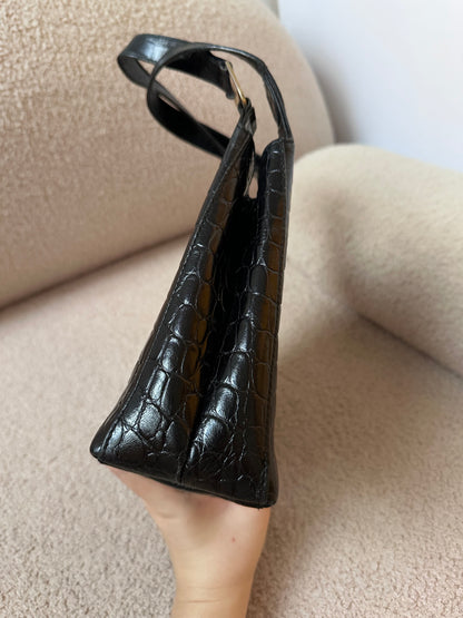Salvatore Ferragamo Vintage Black Crocodile Embossed Tote Ba