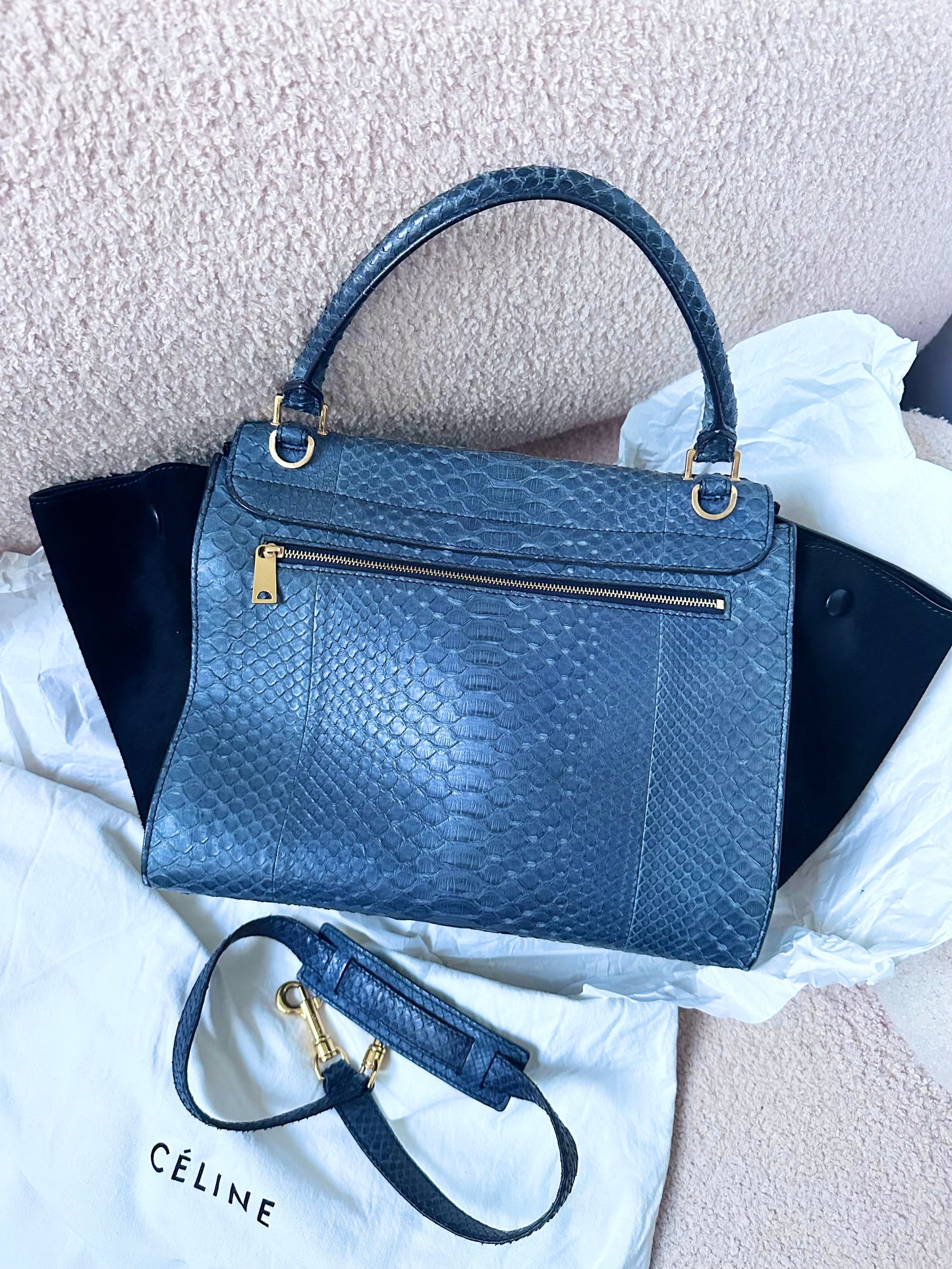 Celine Navy Python Trapeze Bag