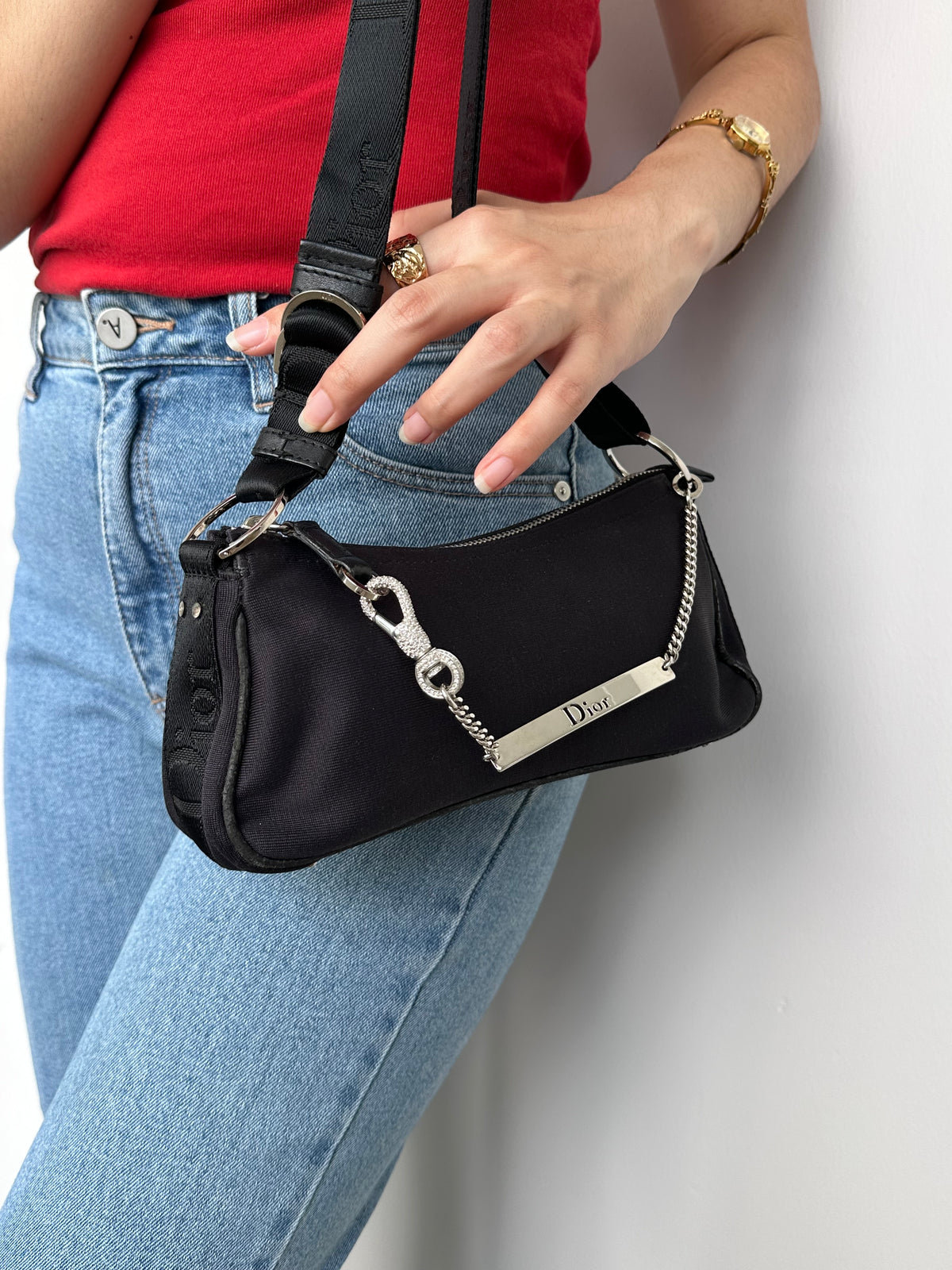 Dior John Galliano Hardcore Small Hobo Bag Crystal Logo