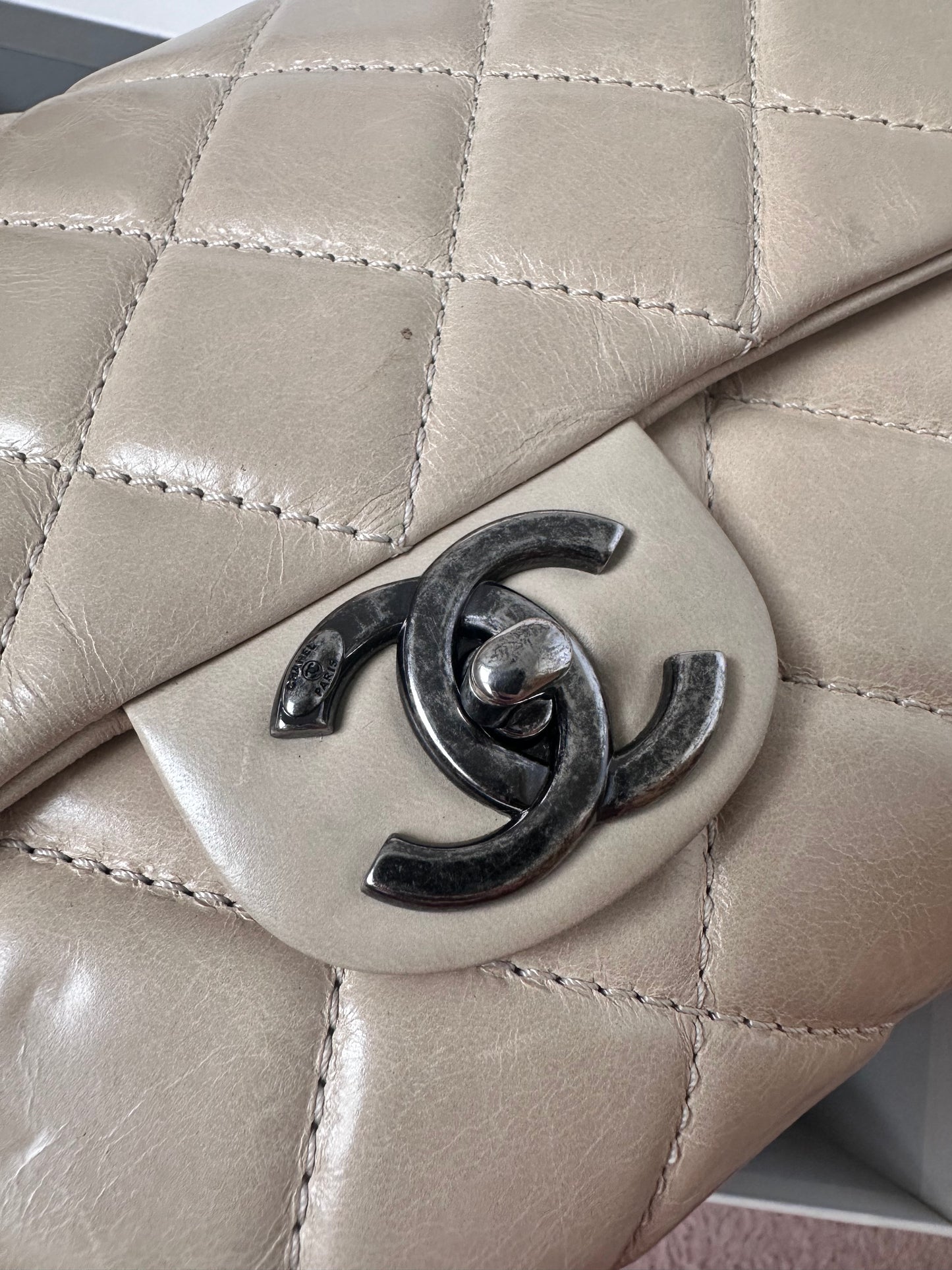 Chanel Large Classic Flap Bag Beige Calfskin