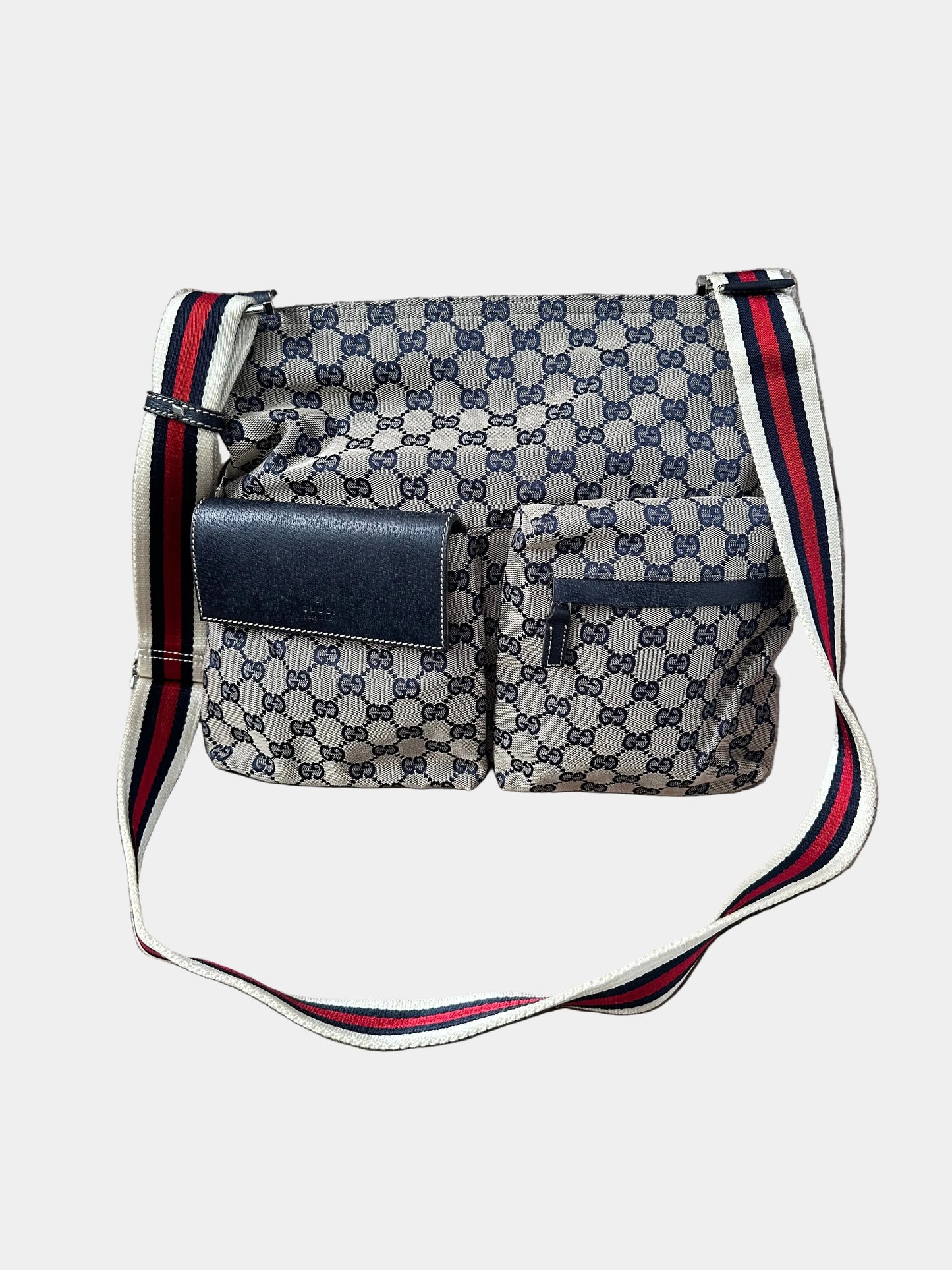 Gucci Canvas Double Pochette Crossbody Messenger Bag