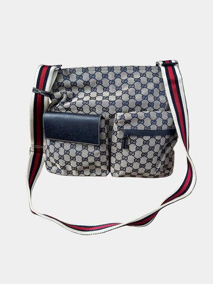 Gucci Canvas Double Pochette Crossbody Messenger Bag