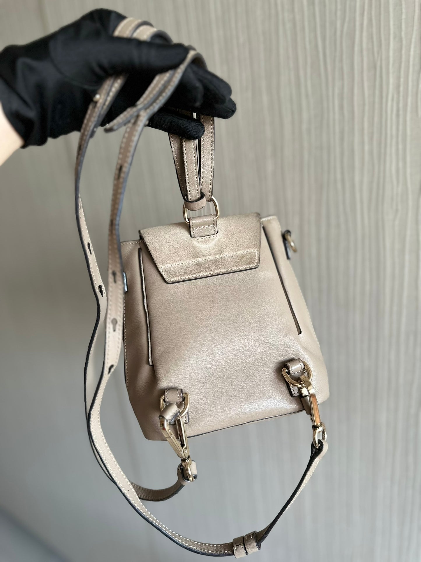 Chloe Faye Mini Backpack Bag Beige Grey Leather