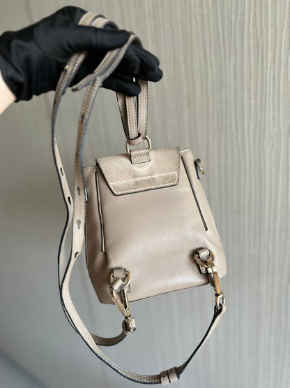 Chloe Faye Mini Backpack Bag Beige Grey Leather