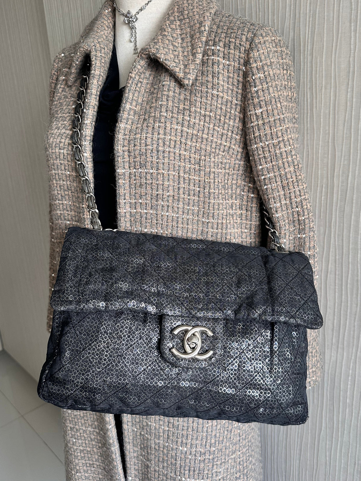 Chanel Sequins Maxi Classic Flap Bag