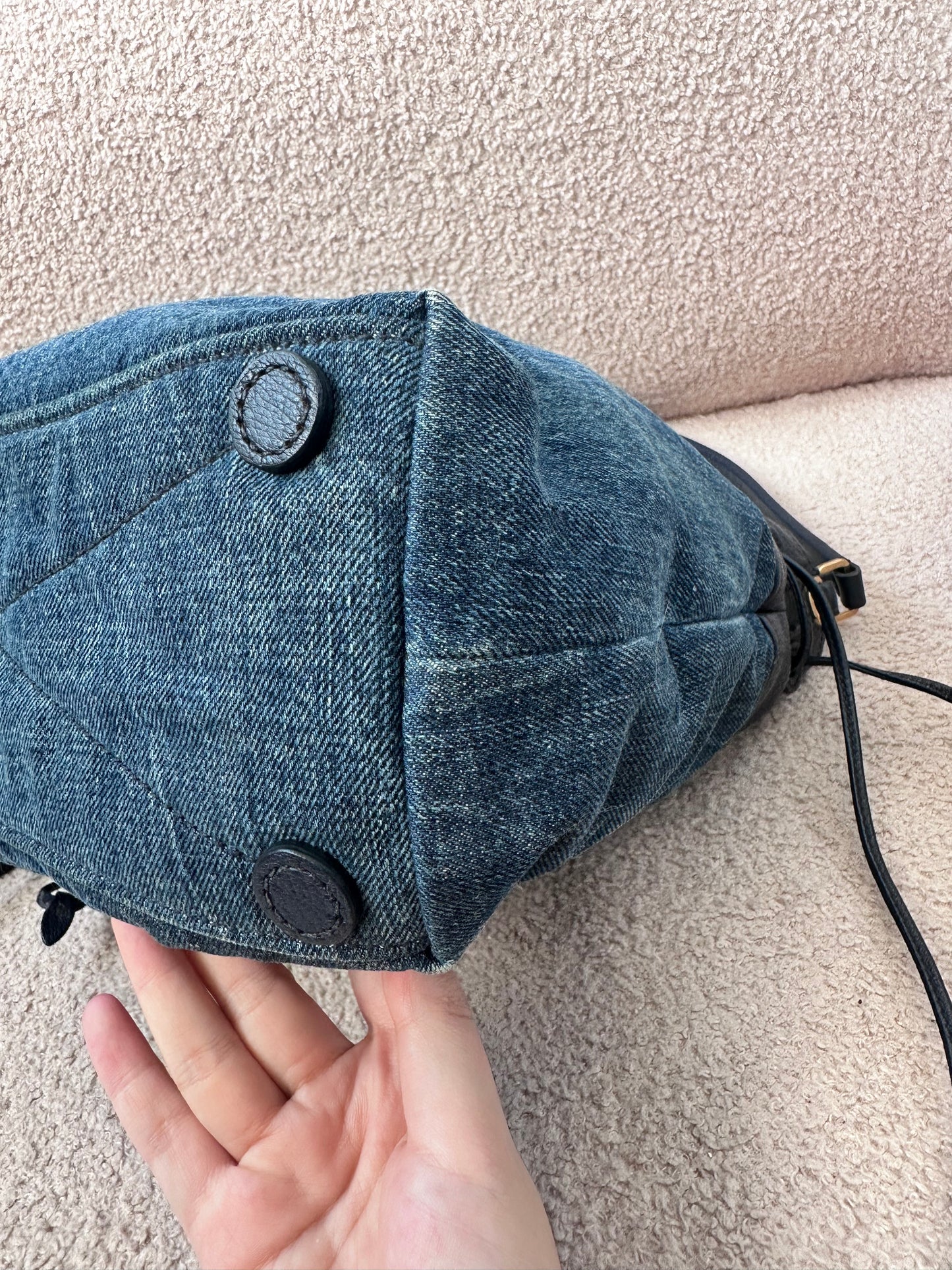 Miu Miu Leather Denim Drawstring Shoulder Bag