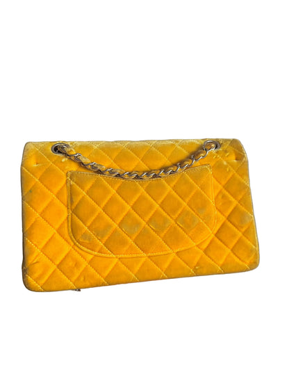 Chanel Medium Classic Flap Yellow Velvet Leather
